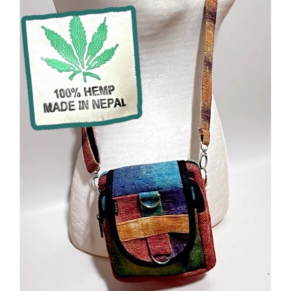 HEMP Handbags - Rainbow Tie Dye 100% Hemp Woven Small Crossbody Utility Bag Hippie Stoner Pride